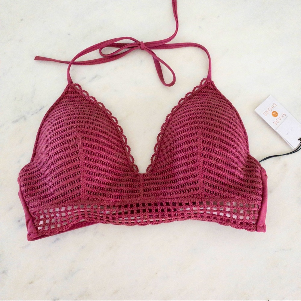 shade & shore dusty rose crochet bikini top, 36B